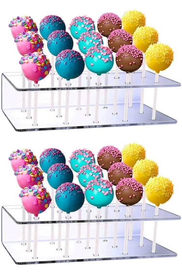 حامل عرض كيك بوب من خزنة، قطعتان من حامل عرض المصاصات، 15 فتحة مصاصة أكريليك شفافة صغيرة