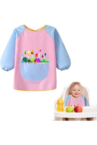 Azonee Kids Art Apron - Waterproof Long Sleeve Painting Smock With Pockets for Children's Cooking a