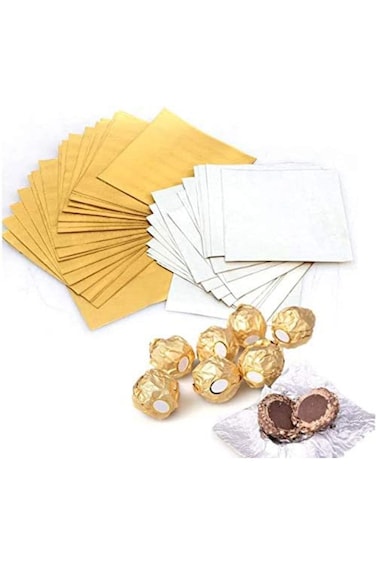 أزيل 300 قطعة من ورق ألومنيوم ذهبي مربع مقاس 3.54 بوصة، أغلفة حلوى ورقية من السكر للاستخدام المنزلي