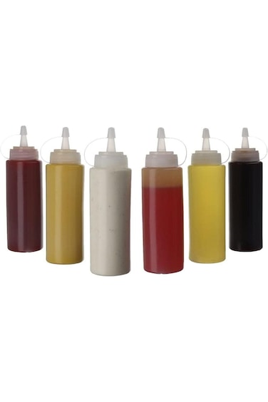 Xspring Condiment Squeeze Bottles, Plastic Squeeze Bottles with Twist on Cap Lids, Salad Dressing B