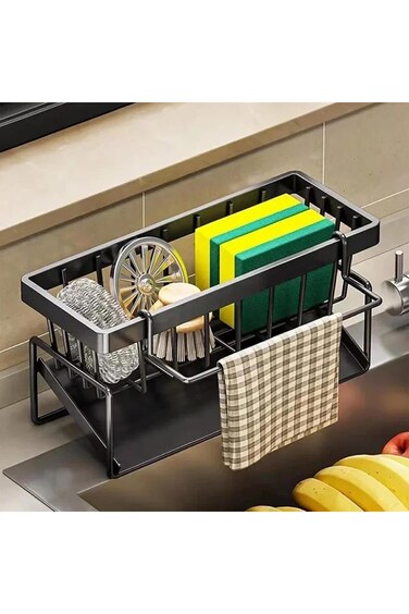 Kitchen Sink Caddy, Stainless Steel Sink Organiser with Drip Tray, Kitchen Sink Countertop Sponge O
