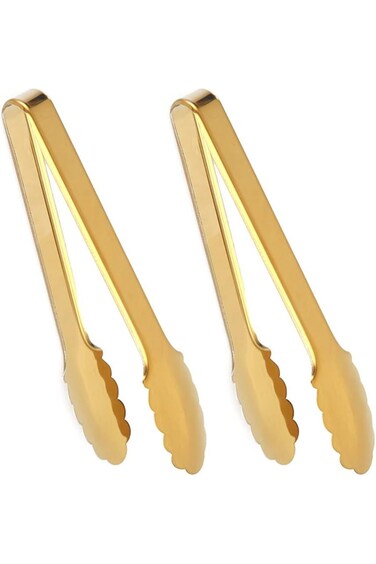 IAXSEE 2 Pack 9.5 Inch Gold Serving Tongs, Modern Gold Plated Stainless Steel, Non-slip &amp; Easy Grip