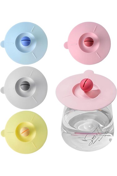 ALMEKAQUZ 4Pcs Silicone Cup Lid, Anti-dust Glass Cup Coffee Mug Cover Airtight Seal Lids Cap, Reusa