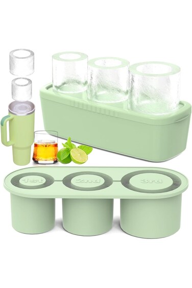 XIUWOO Ice Cube Tray for Tumbler, 3 Pcs Silicone Hollow Cylinder Ice Mold with Lid and Bin for Free