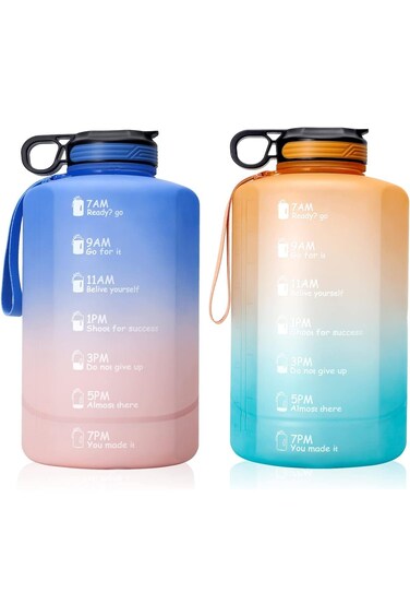 زجاجة مياه كبيرة سعة 2.2 لتر/ نصف جالون خالية من مادة BPA ومضادة للتسرب، مع إبريق مياه مع ماصة ومقبض ومؤشر للوقت