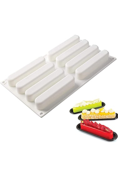 XIUWOO Kitchen 3D Silicone 8-Cavity Eclair Mold for Baking Mousse Cake