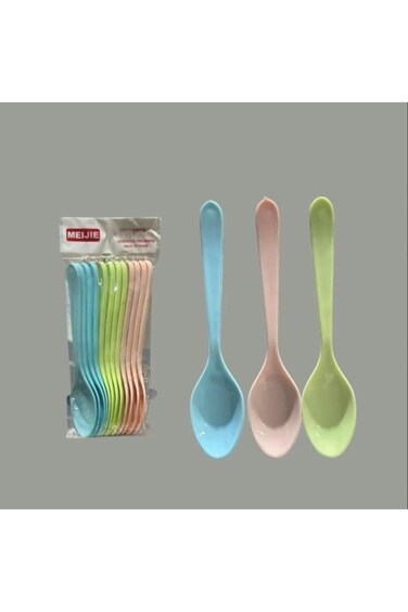 WDA Meijie Plastic Spoons Set, Pastel Blue Pink Green, 12-Pack