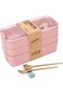 Pink Stackable Bento Box Japanese Lunch Box Kit, Bento Lunch Box Umami Durable All-In-One with Cutl
