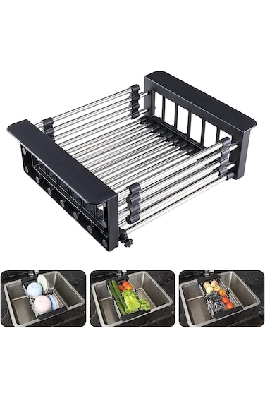 Biki Extendable Over the Sink Stainless Steel Fruits and Vegetables Drain Basket Adjustable Straine
