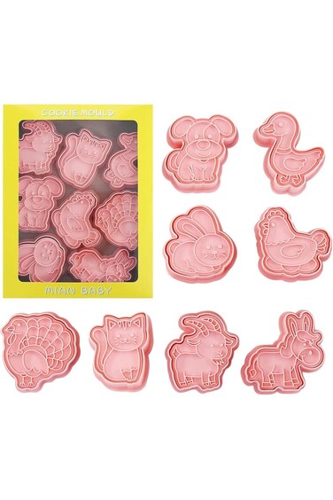 YelaJoy 8 pcs Farm Animals Cookie Cutters, Animal Cookie Stamp 3D Pressable Biscuit Mold Baking Too