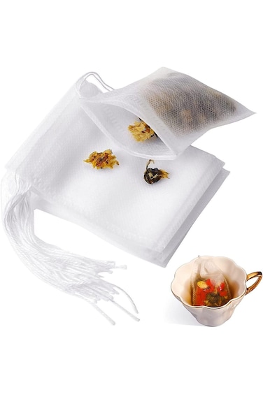 KASTWAVE Disposable Drawstring Tea Filter Bags, Safe &amp; Natural Unbleached Paper Seal Tea Infuser Dr