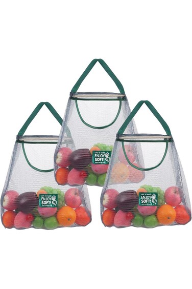 3Pcs Hanging Net String Mesh Shopping Bags, Reusable Produce Bags Vegetables Fruits Commodities Out