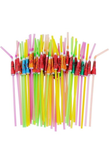 KASTWAVE 50 Umbrella Parasol Drinking Straws, Disposable Bendable Tropical Drinking Straws, Hawaiia