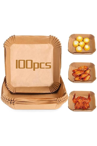 Goodern 100Pcs Air Fryer Disposable Paper Liners,Non-stick Air Fryer Liners Square Baking Paper,Oil