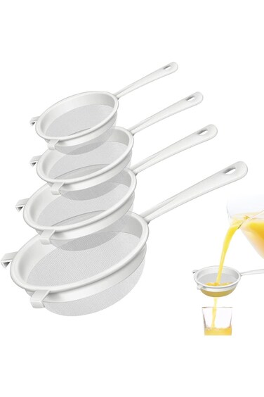 Khazna Plastic Mesh Strainers,4 Pcs Nylon Fine Mesh for Kitchen with Handle Double Ear Nylon Mesh C