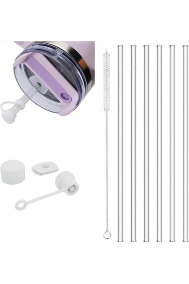 Odluzy Straws for Stanley 40oz Tumbler - 6 Reusable Tritan Straws With Spill Proof Stopper and Leak