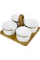 Bone China Shallow Porcelain New Verde 4-Compartment Serving Set with Bamboo Tray - Elegant Culinar