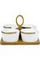 Bone China Shallow Porcelain New Verde 4-Compartment Serving Set with Bamboo Tray - Elegant Culinar