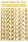 Paper straws for drinking, Biodegradable Gold Paper Straws Bulk, Pack of 100 Metallic Foil Striped/