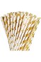 Paper straws for drinking, Biodegradable Gold Paper Straws Bulk, Pack of 100 Metallic Foil Striped/