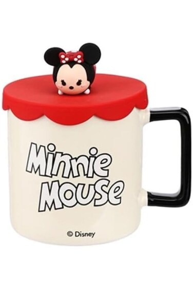 Miniso Disney Mickey Mouse Collection Cartoon Ceramic Drinking Mug with Silicone Lid, 425 ml Capaci
