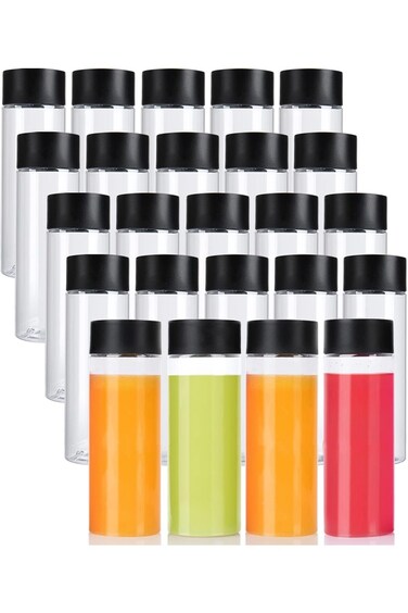 zmybcpack 24 Pack 10 OZ (300 ml) Clear PET Plastic Juice Bottles with Black Lids - Plastic Smoothie