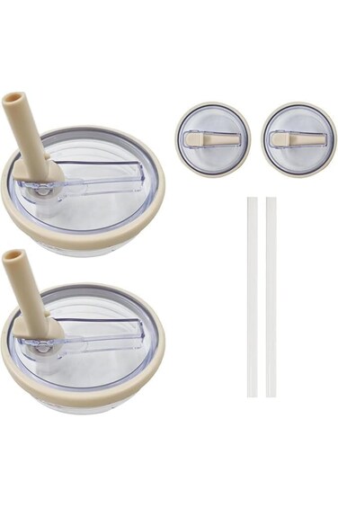 ALMEKAQUZ 2 Pack 40 oz Tumbler Flip Straw Lid Replacement, Thickened Silicone Self-Straw Lid, Dust-