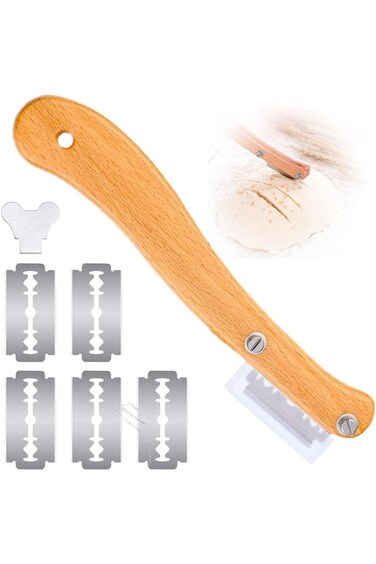 سكين خبز NALACAL، قطاعة خبز، مقسم عجين الخباز، أداة تقطيع الخبز بمقبض خشبي، مقسم عجين