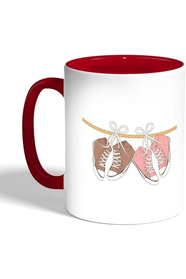 Printed Coffee Mug, Red Color, Fashion - Shoes