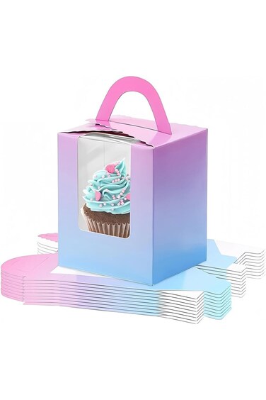 Cupcake Box, Individual Cupcake Boxes Single Cupcake Boxes,Cake Boxes with Window,Cupcake Carrier w