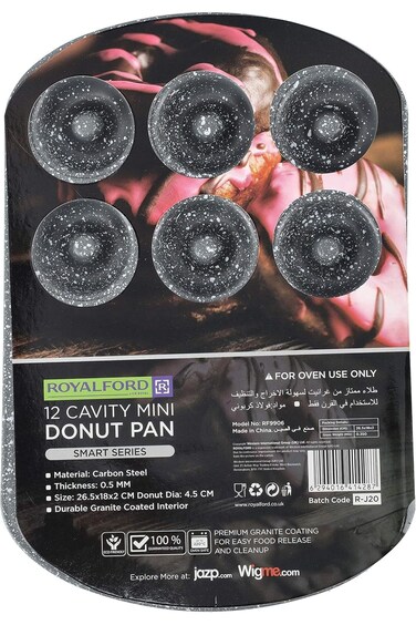 Royalford Mini Donut Pan - Non Stick Granite Coating Baking With 12 Slots   ReUSable Bagel Mold Tra