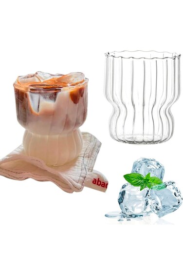 2 Pcs Ripple Drinking Glasses Set - Modern Kitchen Vintage Wavy Drinking Glasses- Unique Origami Ri