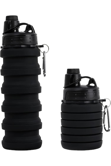 Tazweeq Water Bottle, 16oz Foldable Drinking Sports, BPA Free, Leakproof Silicone Water Bottle for