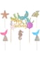 Maxi Offermax 1 Pack Glitter Mermaid Happy Birthday Cake Topper and 5 Pieces Gold Glitter Cake Deco