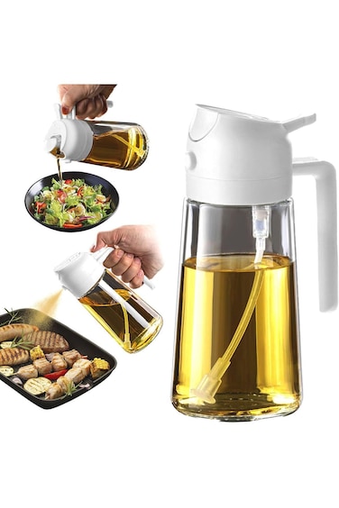 TrendPlain 470ml Olive Oil Spray Bottle for Kitchen Gadgets - 2 in 1 Olive Oil Dispenser Bottle and