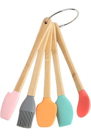 HONPOLO Mini Baking Tools Colorful 5-Piece Set Spatula Silicone Scraper Children's Wooden Handle Si