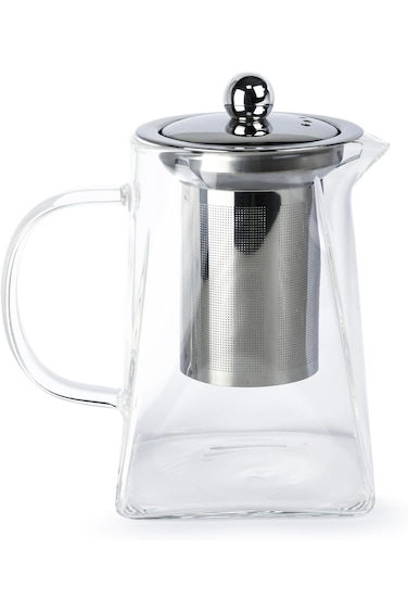 غلاية شاي زجاجية من كويزين آرت - سعة 550 مل، إبريق شاي زجاجي مع مصفاة، قابلة للاستخدام في الميكروويف، مصفاة شاي