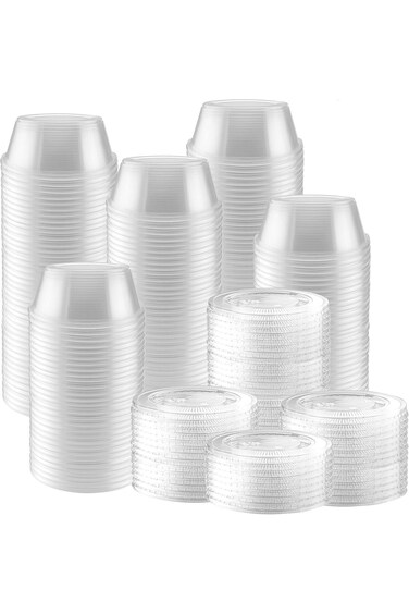 NYHI 100-Pack Of 2 Ounce Clear Plastic Jello Shot Cup Containers With Snap On Leak-Proof Lids -Jell