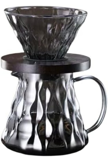 V60 Coffee Maker Drip Kit with Funnel and Server Black Glass