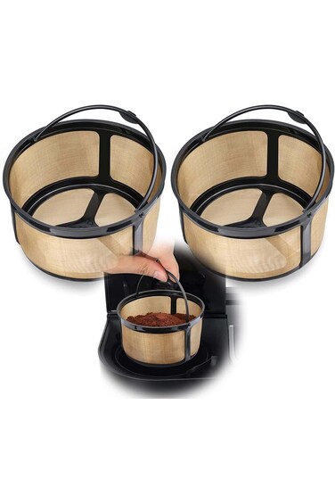 Azonee 2Pcs Mesh Coffee Filter Reusable 8-12 Cup Basket Gold for Keurig K-Duo Essentials and for K