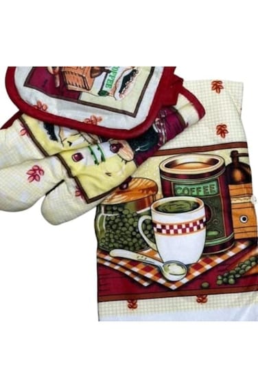 منشفة مطبخ مزخرفة من WDA بتصميم قهوة، بنقشة مربعات حمراء وبيضاء