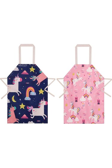 KASTWAVE 2 Pcs Kids Aprons, Chef Apron Baking Aprons Unicorn Pattern Cartoon Style, Boys Girls Apro