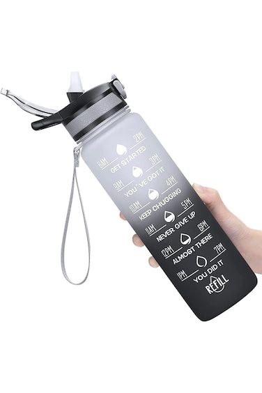 Tazweeq 32oz Water Bottle, Leakproof Motivational Sports Water Bottle, BPA-Free Fitness Sports Bott