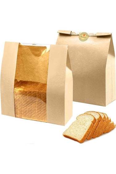أكياس خبز ورقية كرافت من MCHERRY، عبوة من 50 كيسًا لتغليف الطعام، أكياس مخبوزات بنافذة أمامية، ورق كرافت