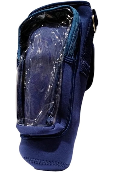B&amp;D Insulated Water Bottle Carrier, Navy Blue, Clear Window Display, Adjustable Strap