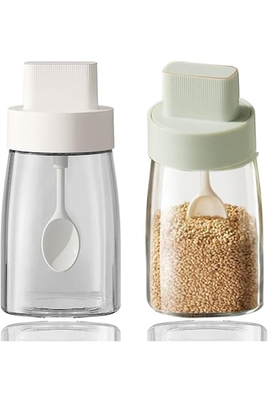 Kitchen Sodium Calcium Glass Spice Jars Seasonning Box Set of 2, Condiment Pots Spice Jars, Combina