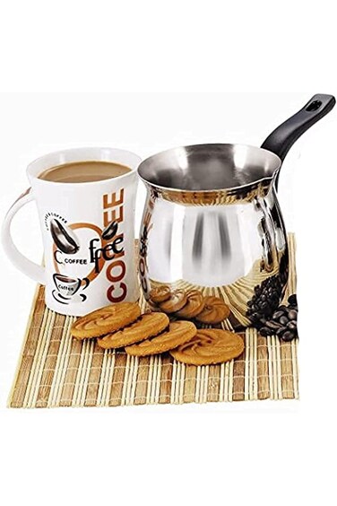 Chef Inox Home Stainless Steel Coffee Pot Stovetop Coffee Warmer Butter Milk Frothe 450 ml, Silver