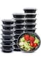 [5 Pack] Compartment Round Black Base with Lids Food Storage Container(32 oz) R0 32   Disposable Fo