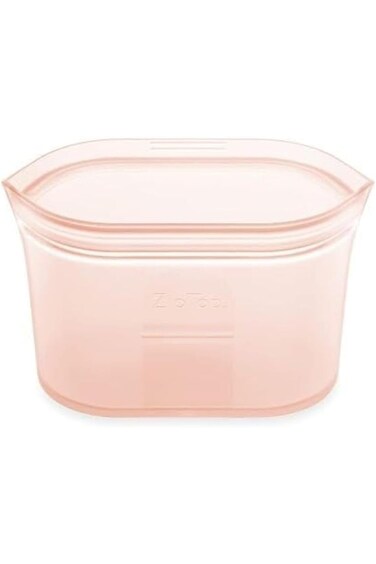 Zip Top Reusable Silicone Food Storage Dish Bag, 16 oz Capacity, Small, Peach