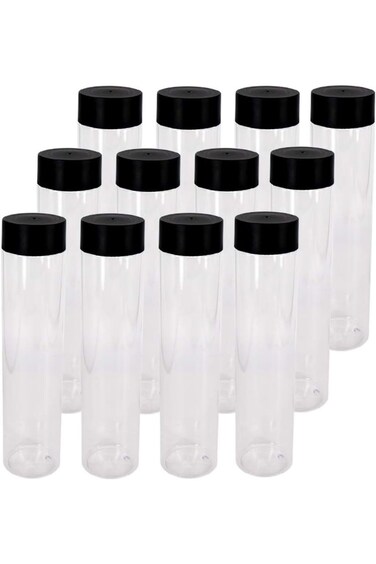 zmybcpack 12 Pack 16 OZ (500 ml) Clear PET Plastic Juice Bottles with Black Lids - Plastic Smoothie